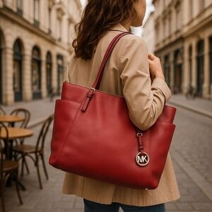 MK Michael Kors Red Burgundy Wine Leather Bag Beautiful Bag